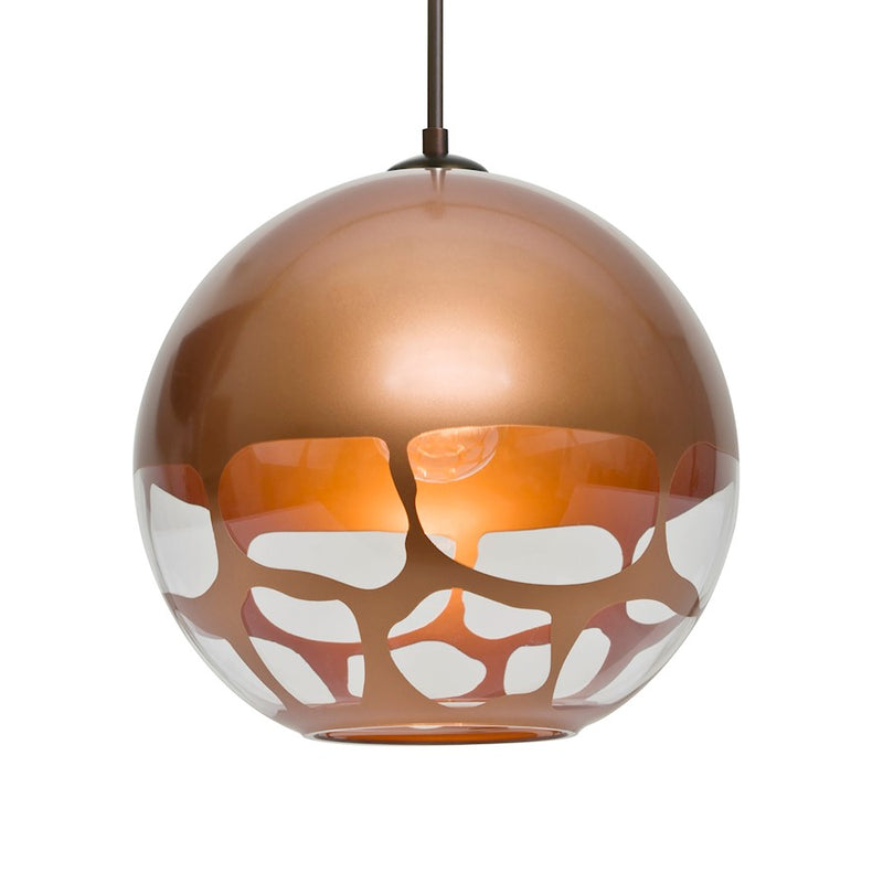 Besa Lighting Rocky 10in 1-Light Cord Pendant | Contemporary Bronze and Copper Glass | Kitchen Island & Dining Room | Model 1JT-ROCKYCP-BR