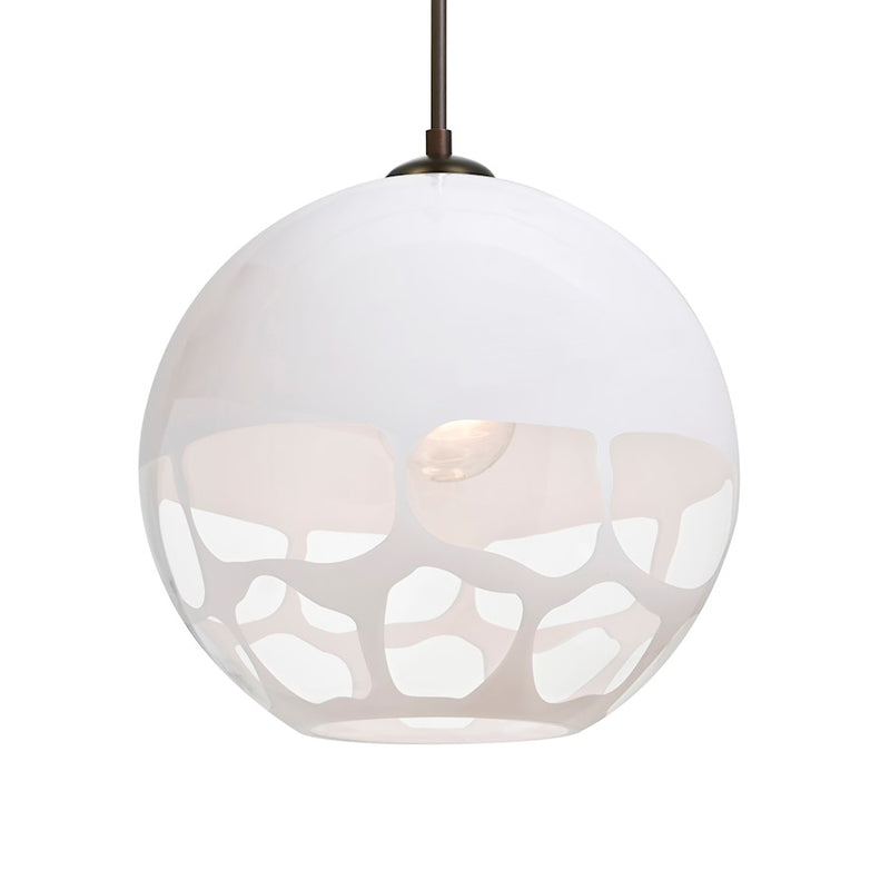 Besa Lighting Rocky 10in 1-Light LED Pendant | Contemporary Bronze and White Glass | Kitchen Island & Dining Room | Model 1JT-ROCKYWH-LED-BR