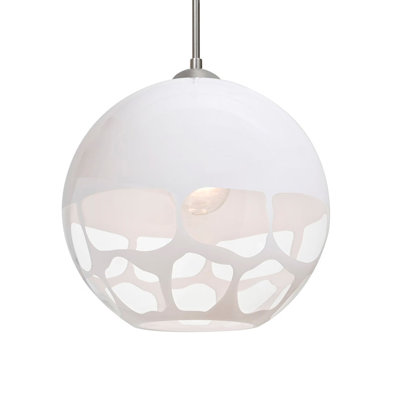 Besa Lighting Rocky 10in 1-Light LED Pendant | Contemporary Satin Nickel and White Glass | Kitchen Island & Dining Room | Model 1JT-ROCKYWH-LED-SN