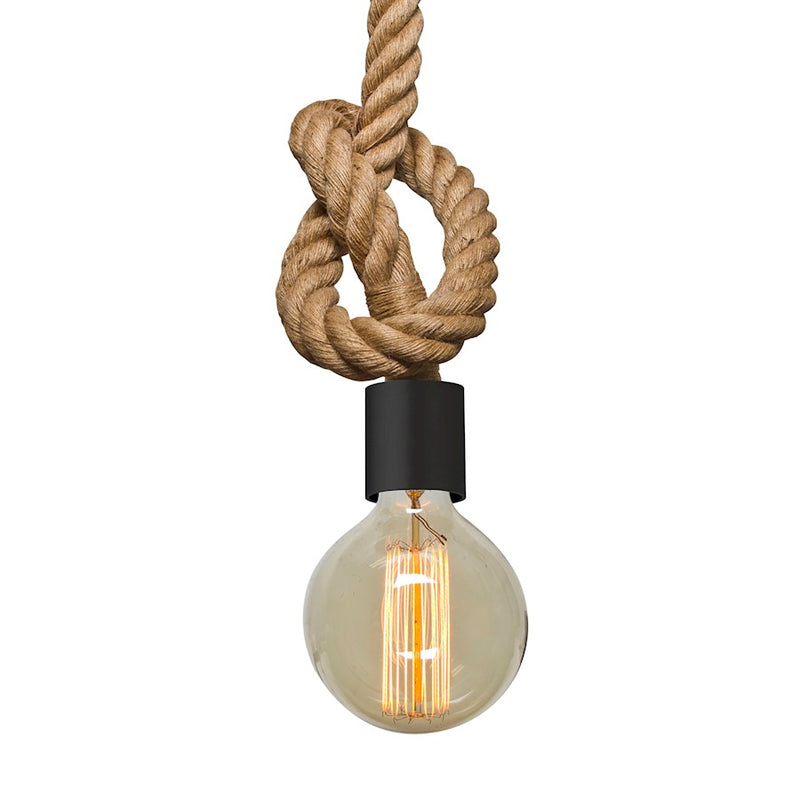 Besa Lighting Solo 1-Light Pendant | Rustic Black Rope Suspension | Kitchen Island & Dining Room | 5in Canopy, Damp Rated | Model 1JT-SOLO-BK