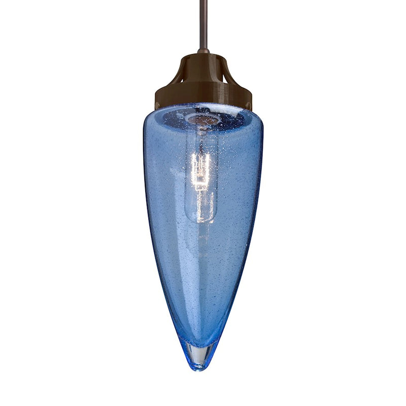 Besa Lighting Sulu 4in 1-Light Pendant | Transitional Bronze and Blue Glass | Kitchen Island & Dining Room | 4.75 x 10.5 in | Model 1JT-SULUBL-BR