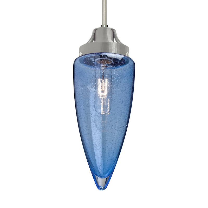 Besa Lighting Sulu 4in 1-Light Pendant | Transitional Satin Nickel and Blue Glass | Kitchen Island & Dining Room | Model 1JT-SULUBL-SN