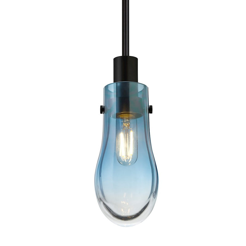 Besa Wish 3in 1-Light Cord Pendant | Transitional Black and Blue Glass | Kitchen Island & Dining Room | 3 x 3 x 6 in | Model 1JT-WISHBL-BK