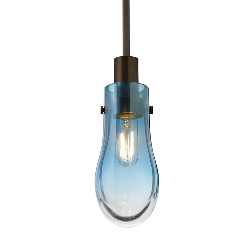 Besa Wish 3in 1-Light Cord Pendant | Transitional Bronze and Blue Glass | Kitchen Island & Dining Room | 3 x 3 x 6 in | Model 1JT-WISHBL-BR