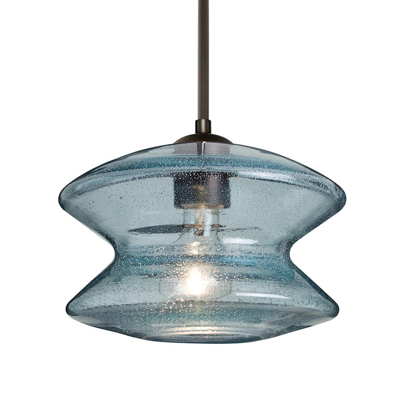 Besa Lighting Zen 1-Light Cord Pendant | Transitional Bronze and Blue Glass | Kitchen Island & Dining Room | 9 x 6 in | Model 1JT-ZENBL-BR