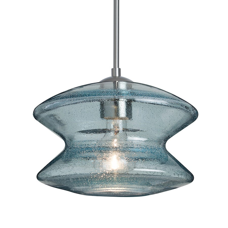 Besa Lighting Zen 1 Light Cord Pendant, Satin Nickel/Blue
