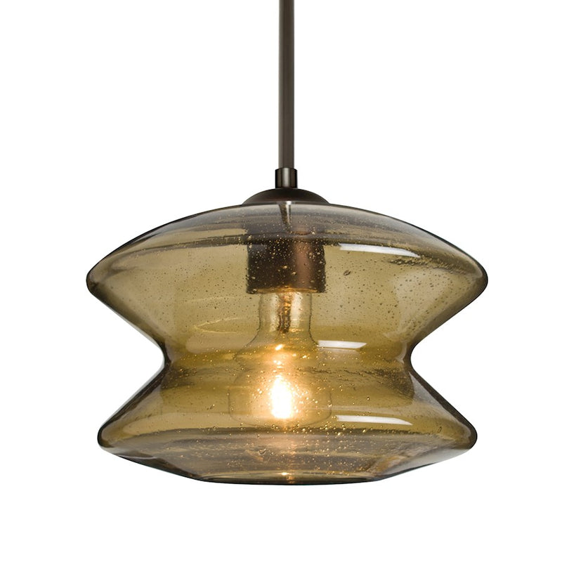 Besa Lighting Zen 9in 1-Light Pendant | Brushed Bronze and Beige Glass | Kitchen Island & Dining Room | 9 x 6.7 in | Model 1JT-ZENLT-BR