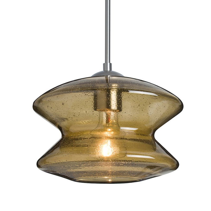Besa Lighting Zen 9in 1-Light Pendant | Satin Nickel and Beige Glass | Kitchen Island & Dining Room | 9 x 6.7 in | Model 1JT-ZENLT-SN