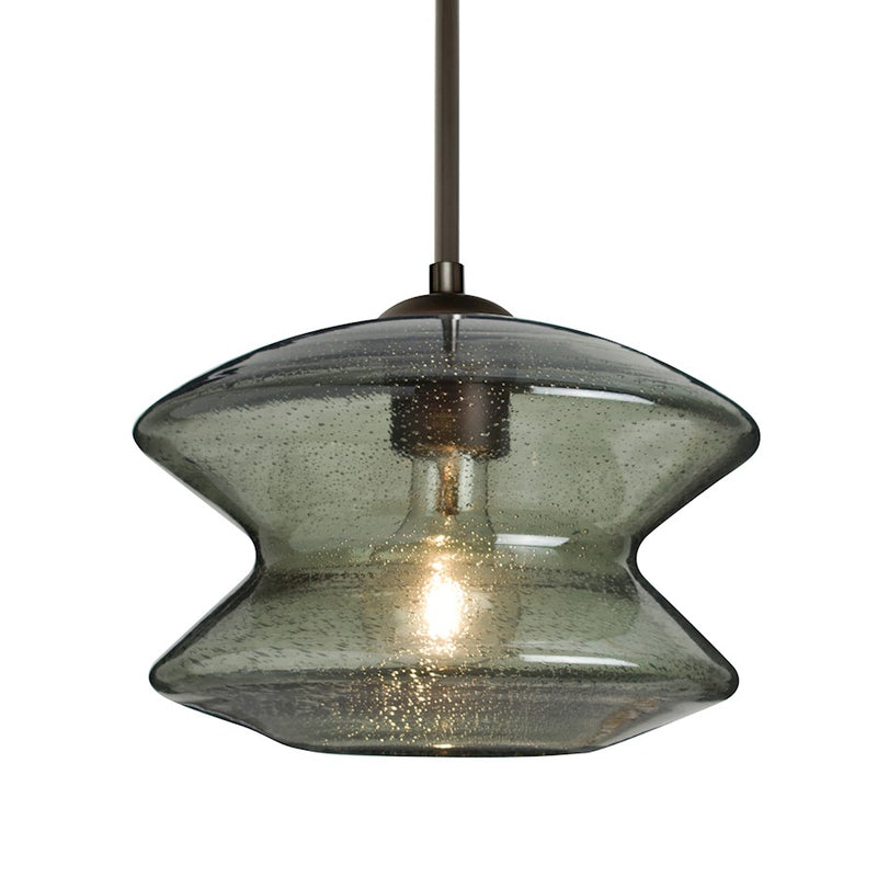 Besa Zen 9in 1-Light Pendant | Transitional Bronze and Green Glass | Kitchen Island & Dining Room | 9 x 6.7 in | Model 1JT-ZENMS-BR