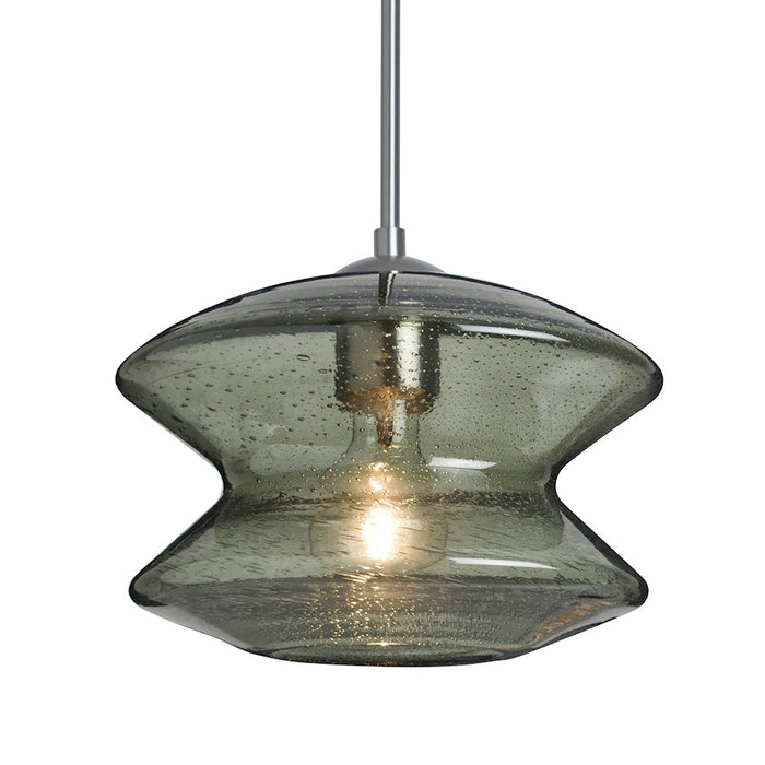 Besa Lighting Zen 1 Light Cord Pendant, Satin Nickel/Green - 1JT-ZENMS-SN