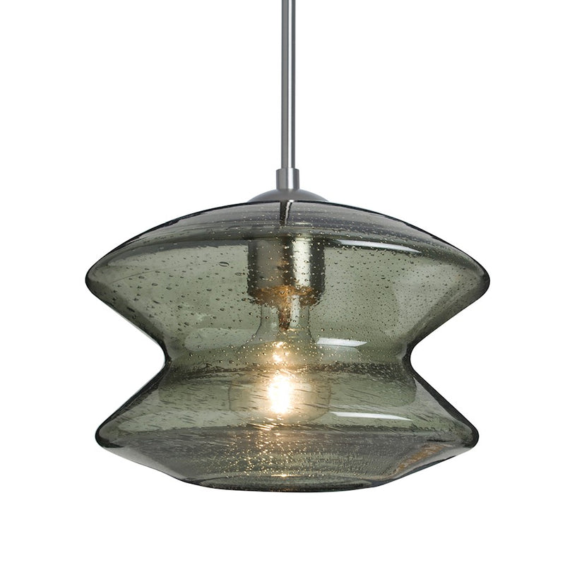 Besa Zen 9in 1-Light Pendant | Transitional Satin Nickel and Green Glass | Kitchen Island & Dining Room | 9 x 9 x 6.7 in | Model 1JT-ZENMS-SN