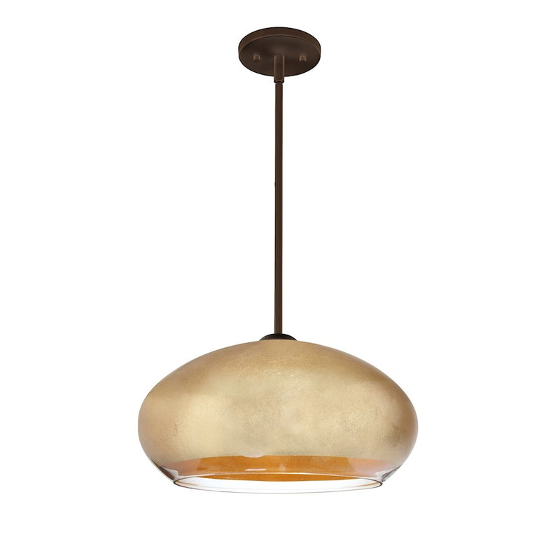 Besa Lighting Brio 14 1-Light Stem Pendant | Contemporary Bronze and Gold Foil Glass | Kitchen Island & Dining Room | Model 1TT-4345GF-BR