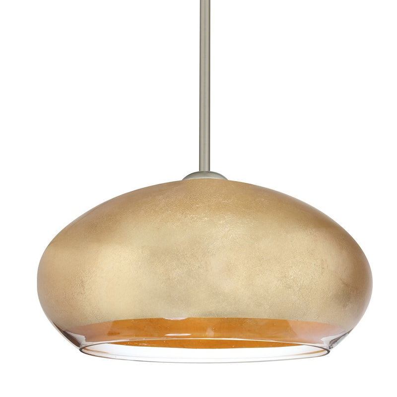 Besa Lighting Brio 14 1-Light Stem Pendant | Contemporary Satin Nickel and Gold Foil Glass | Kitchen Island & Dining Room | Model 1TT-4345GF-SN