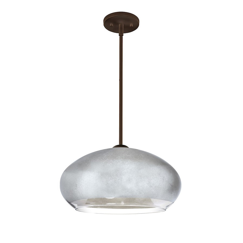 Besa Lighting Brio 14 1-Light Stem Pendant | Contemporary Brushed Bronze and Silver Foil Glass | Kitchen Island & Dining Room | Model 1TT-4345SF-BR