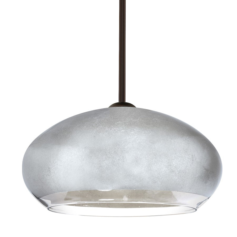 Besa Lighting Brio 14 1-Light LED Stem Pendant | Contemporary Brushed Bronze and Silver Foil Glass | Kitchen Island | Model 1TT-4345SF-LED-BR