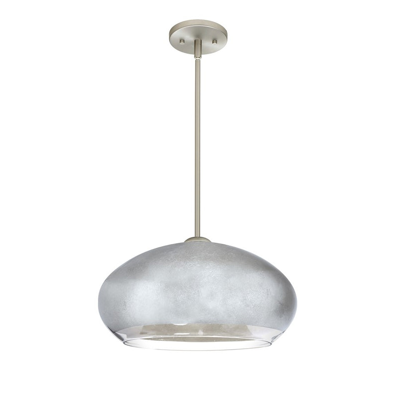 Besa Lighting Brio 14 1-Light LED Stem Pendant | Contemporary Satin Nickel and Silver Foil Glass | Kitchen Island & Dining | Model 1TT-4345SF-LED-SN
