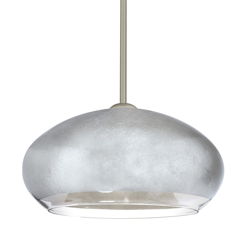 Besa Lighting Brio 14 1-Light Stem Pendant | Contemporary Satin Nickel and Silver Foil Glass | Kitchen Island & Dining Room | Model 1TT-4345SF-SN
