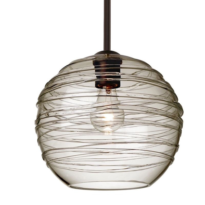 Besa Lighting Wave 10 10in 1-Light Stem Pendant | Contemporary Brushed Bronze and Gray Glass | Kitchen Island & Dining Room | Model 1TT-462702-BR