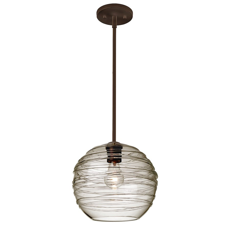 Besa Lighting Wave 10 10in 1-Light Stem Pendant | Contemporary Brushed Bronze and Gray Glass | Kitchen Island & Dining Room | Model 1TT-462702-BR
