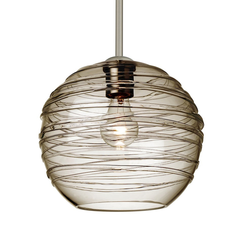 Besa Lighting Wave 10 1 Light Stem Pendant, Satin Nickel/Gray