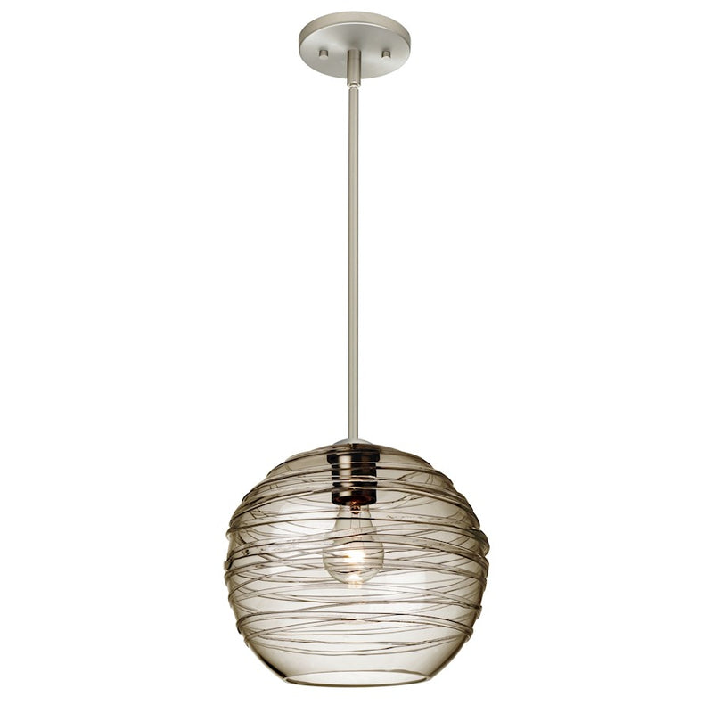 Besa Lighting Wave 10 10in 1-Light Stem Pendant | Contemporary Satin Nickel and Gray Glass | Kitchen Island & Dining Room | Model 1TT-462702-SN
