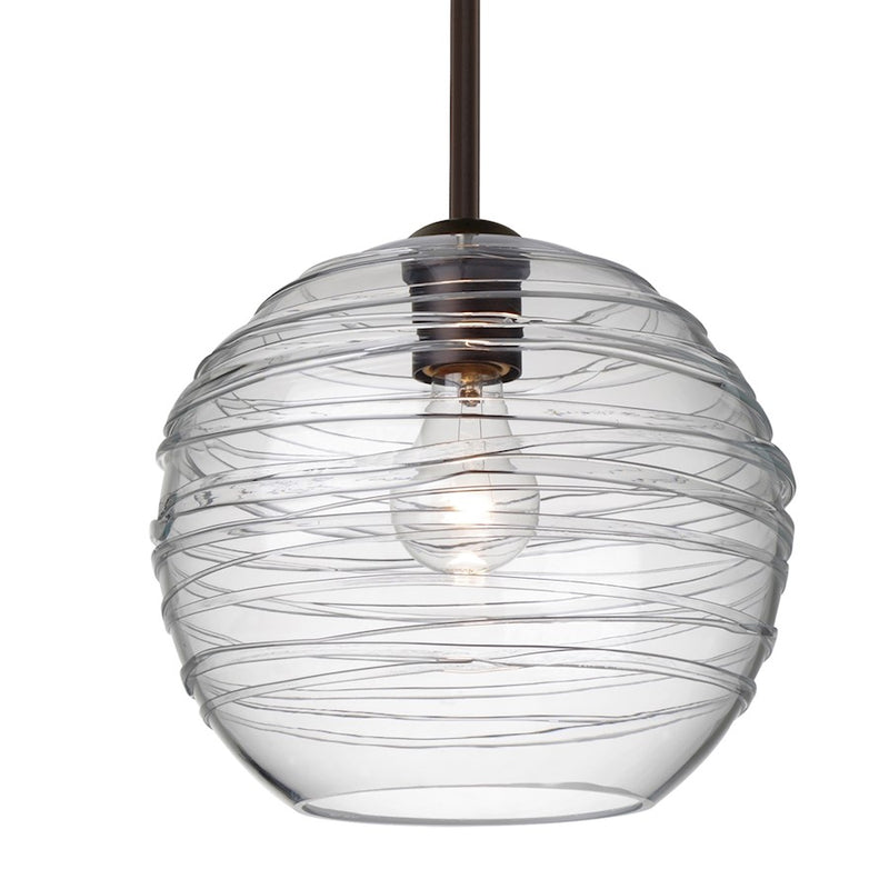 Besa Lighting Wave 10 10in 1-Light Stem Pendant | Contemporary Brushed Bronze and Clear Glass | Kitchen Island & Dining Room | Model 1TT-462761-BR