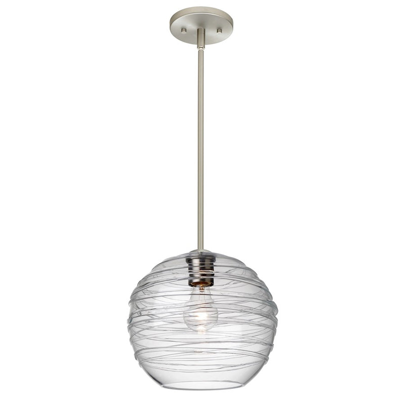 Besa Lighting Wave 10 10in 1-Light Stem Pendant | Contemporary Satin Nickel and Clear Glass | Kitchen Island & Dining Room | Model 1TT-462761-SN
