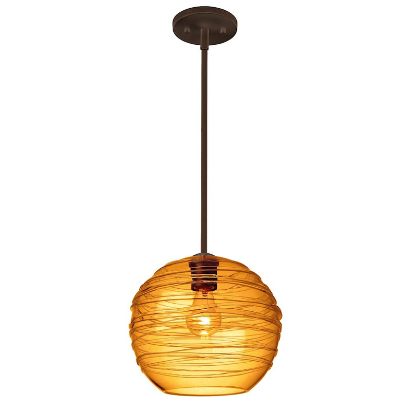 Besa Lighting Wave 10 1-Light Stem Pendant | Contemporary Bronze and Beige Glass | Kitchen Island & Dining Room | 10 x 9 in | Model 1TT-462782-BR
