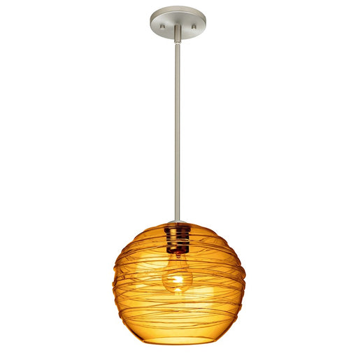 Besa Lighting Wave 10 1 Light Stem Pendant, Satin Nickel/Beige