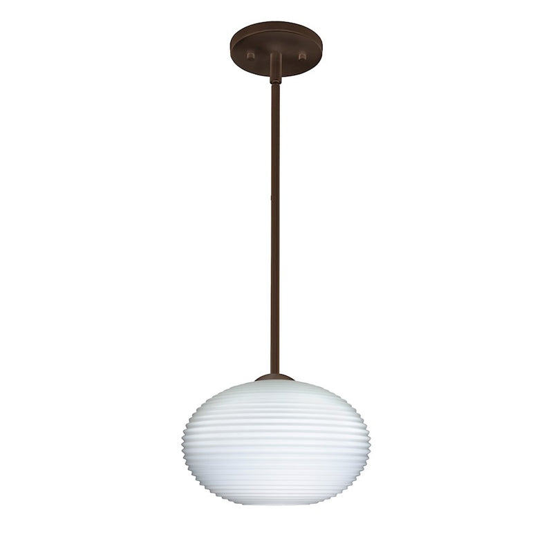 Besa Lighting Pape 10 1-Light Stem Pendant | Contemporary Bronze and White Glass | Kitchen Island & Dining Room | 10 x 7 in | Model 1TT-491207-BR