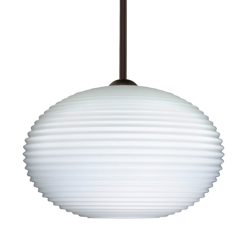 Besa Lighting Pape 10 1-Light LED Stem Pendant | Contemporary Bronze and White Glass | Kitchen Island & Dining Room | Model 1TT-491207-LED-BR