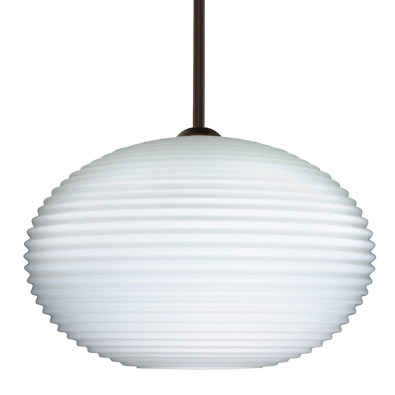 Besa Lighting Pape 12 12in 1-Light Pendant | Contemporary Bronze and White Ribbed Glass | Kitchen Island & Dining Room | Model 1TT-491307-BR