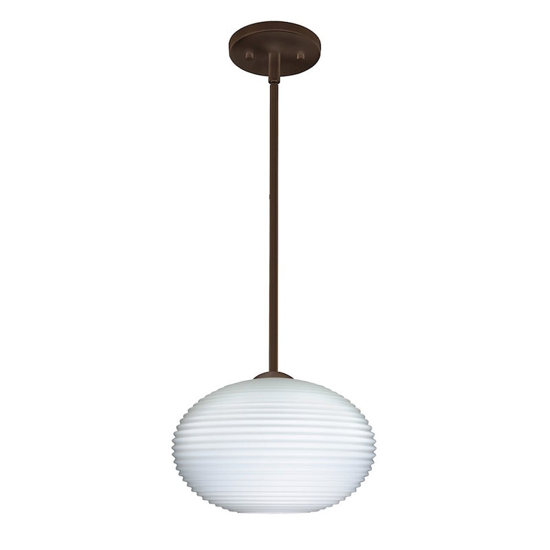 Besa Lighting Pape 12 12in 1-Light Pendant | Contemporary Bronze and White Ribbed Glass | Kitchen Island & Dining Room | Model 1TT-491307-BR