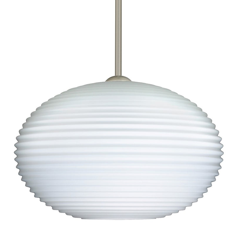 Besa Lighting Pape 12 11in 1-Light Stem Pendant | Contemporary Satin Nickel and White Glass | Kitchen Island & Dining Room | Model 1TT-491307-SN
