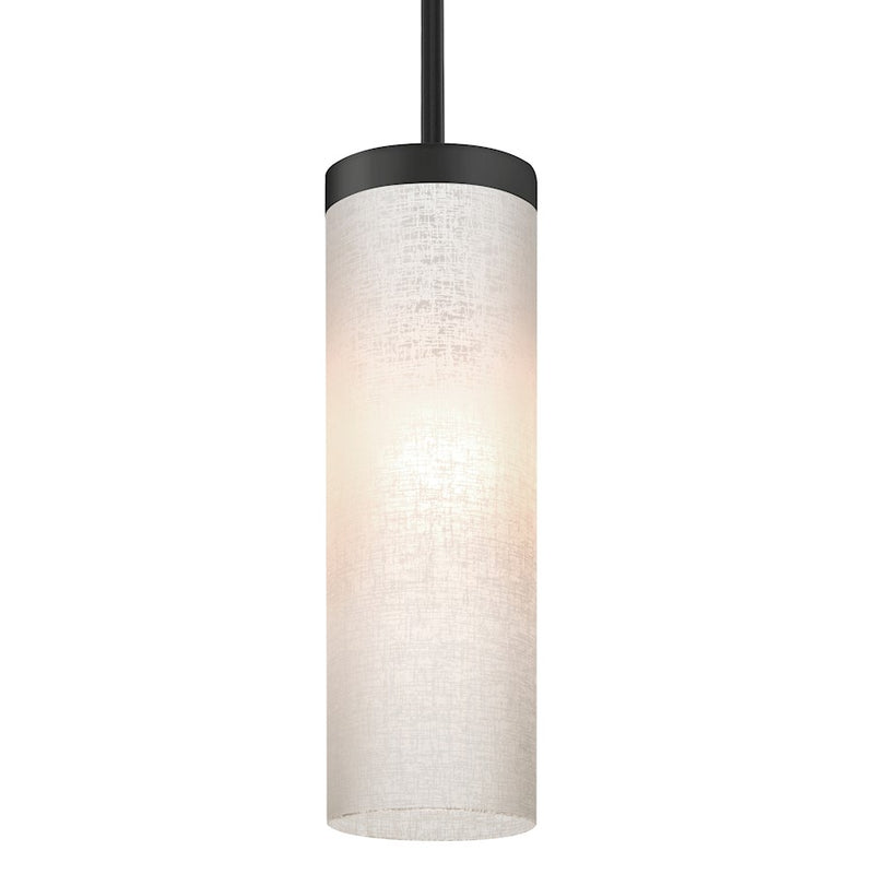 Besa Lighting Friz 5in 1-Light LED Stem Pendant | Contemporary Black and White Linen Glass | Kitchen Island & Dining Room | Model 1TT-FRIZLN-LED-BK