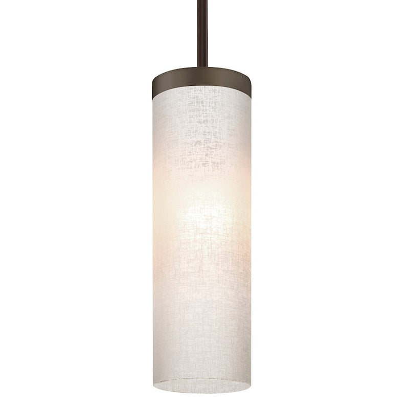 Besa Lighting Friz 5in 1-Light LED Stem Pendant | Contemporary Bronze and White Linen Glass | Kitchen Island & Dining Room | Model 1TT-FRIZLN-LED-BR