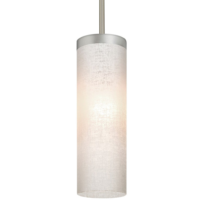 Besa Lighting Friz 5in 1-Light Stem Pendant | Contemporary Satin Nickel and White Linen Glass | Kitchen Island & Dining Room | Model 1TT-FRIZLN-SN