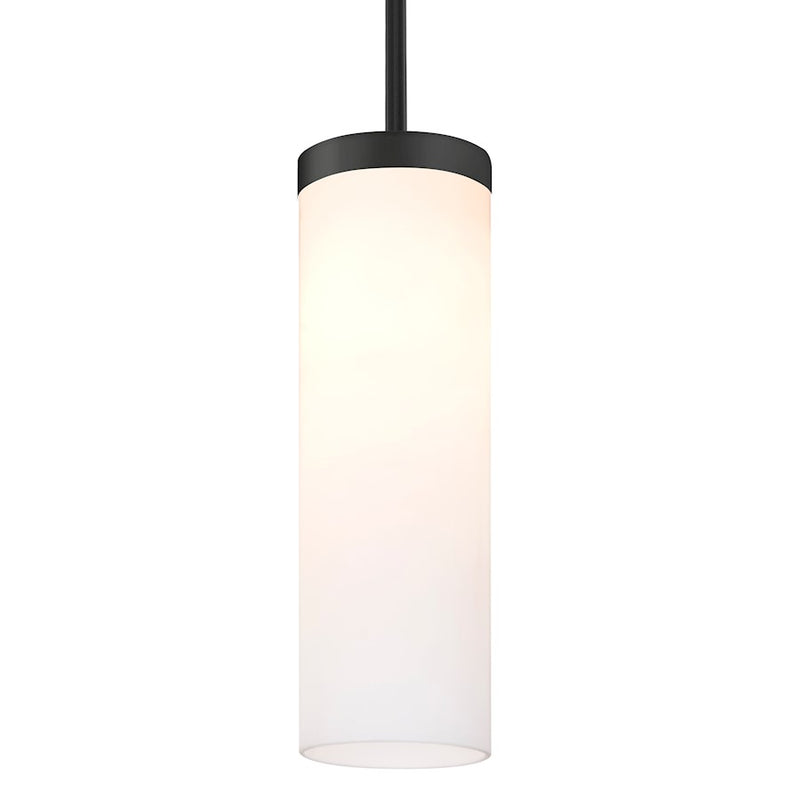 Besa Lighting Friz 5in 1-Light LED Stem Pendant | Contemporary Black and Opal Glossy Glass | Kitchen Island & Dining Room | Model 1TT-FRIZOG-LED-BK