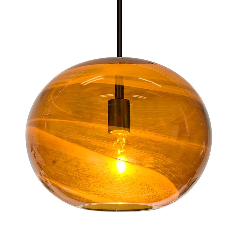 Besa Geno 13in 1-Light Pendant | Contemporary Black and Beige Amber Glass | Dining Room & Kitchen Island | 13 x 13 x 10 in | Model 1TT-GENOAM-BK