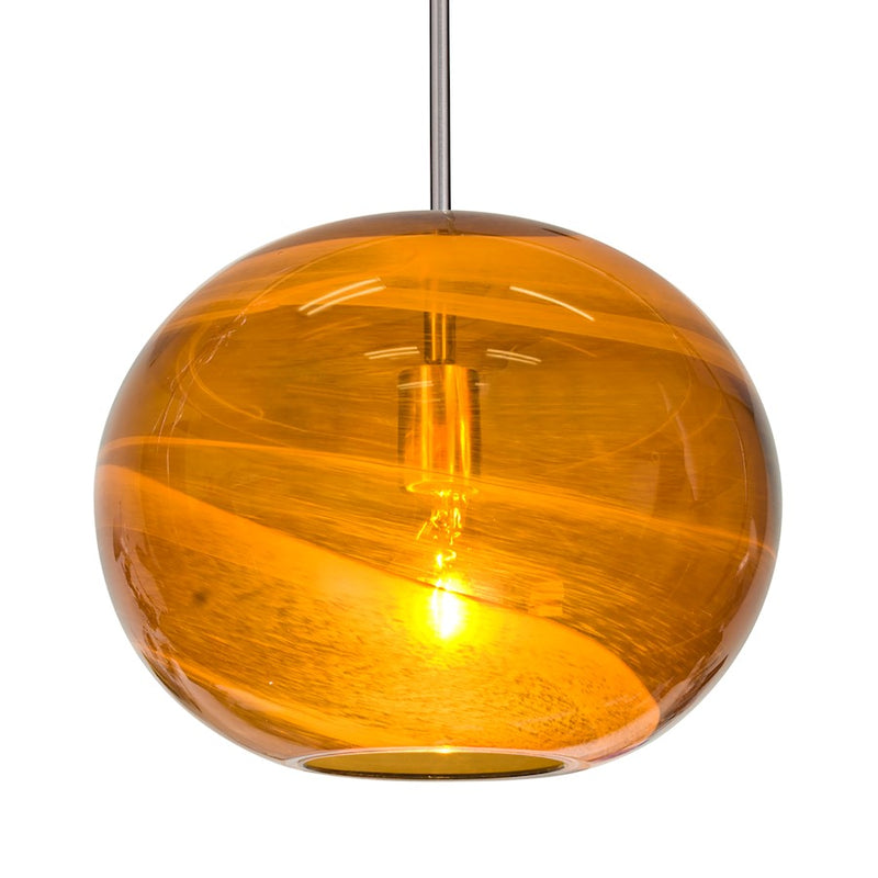 Besa Lighting Geno 13in 1-Light Stem Pendant | Contemporary Satin Nickel and Beige Glass | Kitchen Island & Dining Room | Model 1TT-GENOAM-SN