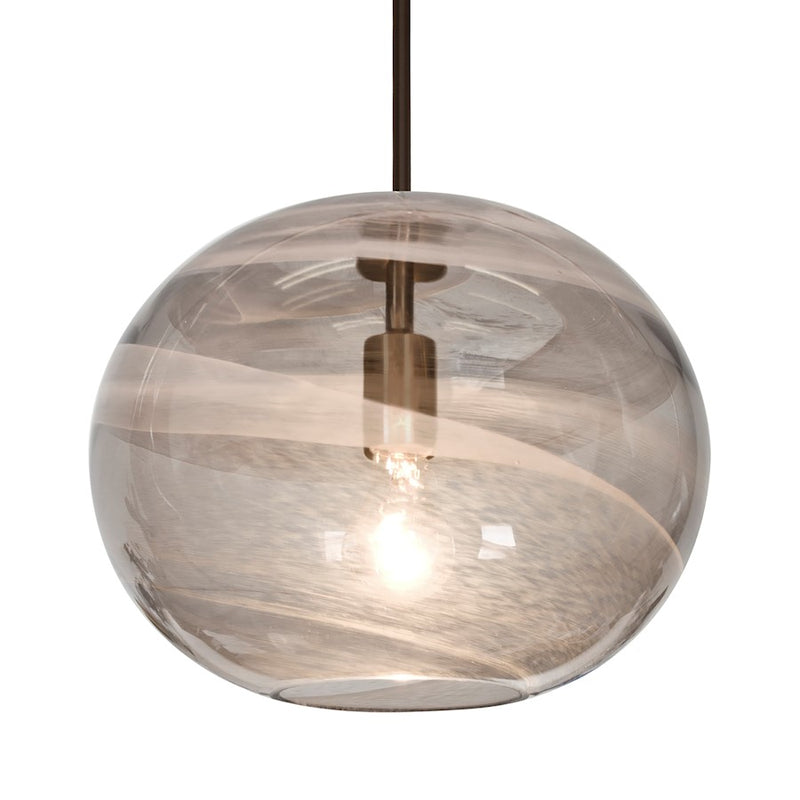 Besa Lighting Geno 13in 1-Light Pendant | Contemporary Brushed Bronze and Gray Glass | Kitchen Island & Dining Room | Model 1TT-GENOSM-BR