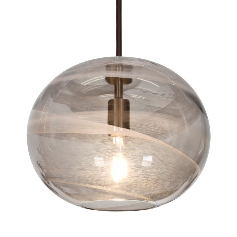 Besa Lighting Geno 13in 1-Light LED Pendant | Contemporary Brushed Bronze and Gray Glass | Kitchen Island & Dining Room | Model 1TT-GENOSM-EDIL-BR