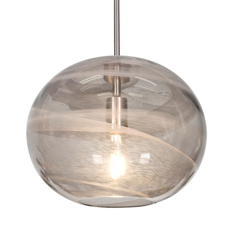 Besa Lighting Geno 13in 1-Light LED Pendant | Contemporary Satin Nickel and Gray Glass | Kitchen Island & Dining Room | Model 1TT-GENOSM-EDIL-SN
