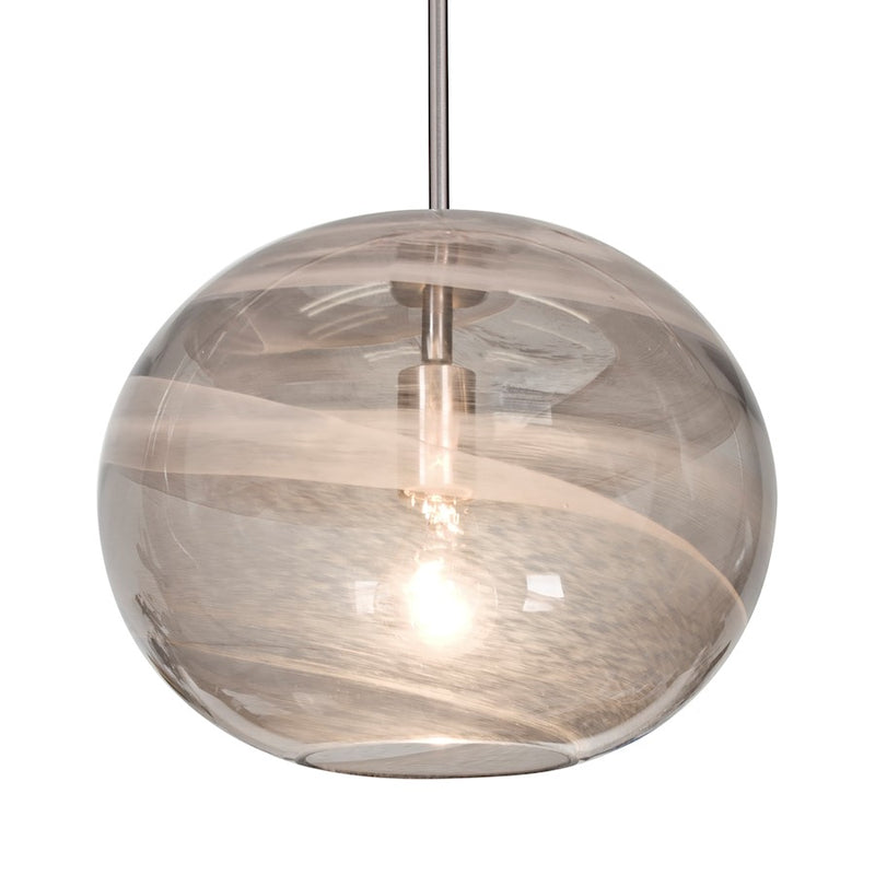 Besa Lighting Geno 13in 1-Light Stem Pendant | Contemporary Satin Nickel and Gray Glass | Kitchen Island & Dining Room | Model 1TT-GENOSM-SN