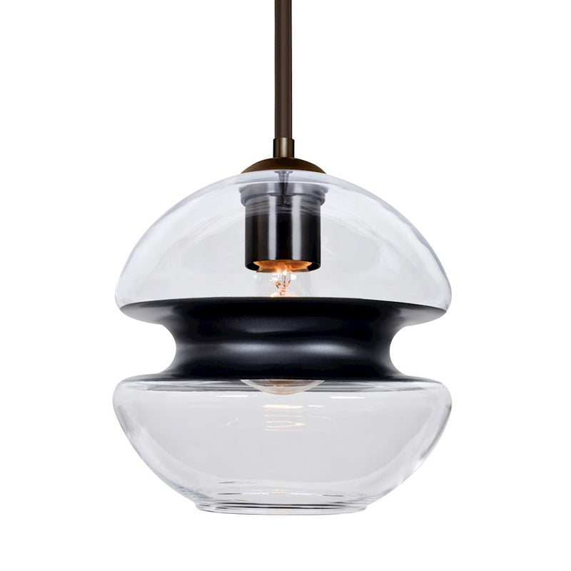 Besa Lighting Hula 8 8in 1-Light Stem Pendant | Contemporary Bronze and Black Glass | Kitchen Island & Dining Room | Model 1TT-HULA8BK-BR