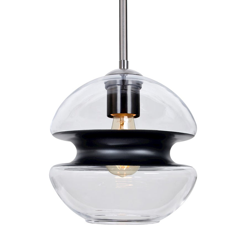 Besa Lighting Hula 8 1-Light LED Stem Pendant | Contemporary Satin Nickel and Black Glass | Kitchen Island & Dining Room | Model 1TT-HULA8BK-EDIL-SN