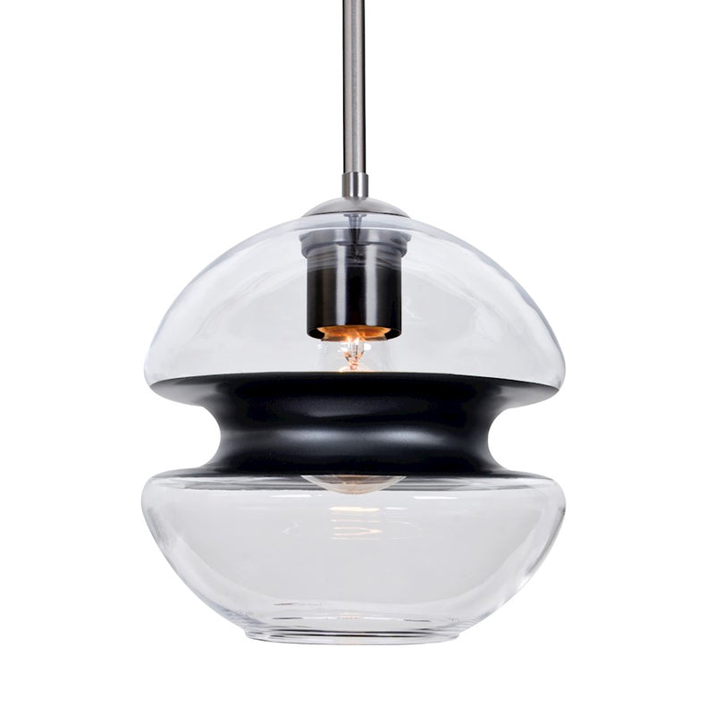 Besa Lighting Hula 8 1-Light Stem Pendant | Contemporary Satin Nickel and Black Glass | Kitchen Island & Dining Room | Model 1TT-HULA8BK-SN