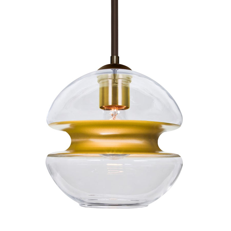 Besa Lighting Hula 8 1-Light Pendant | Brushed Bronze and Gold Glass | Kitchen Island & Dining Room | 8 x 8 x 7.75 in | Model 1TT-HULA8GD-BR