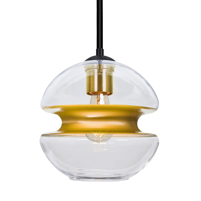 Besa Lighting Hula 8 1-Light LED Pendant | Matte Black and Gold Glass | Kitchen Island & Dining Room | 8 x 8 x 7.75 in | Model 1TT-HULA8GD-EDIL-BK