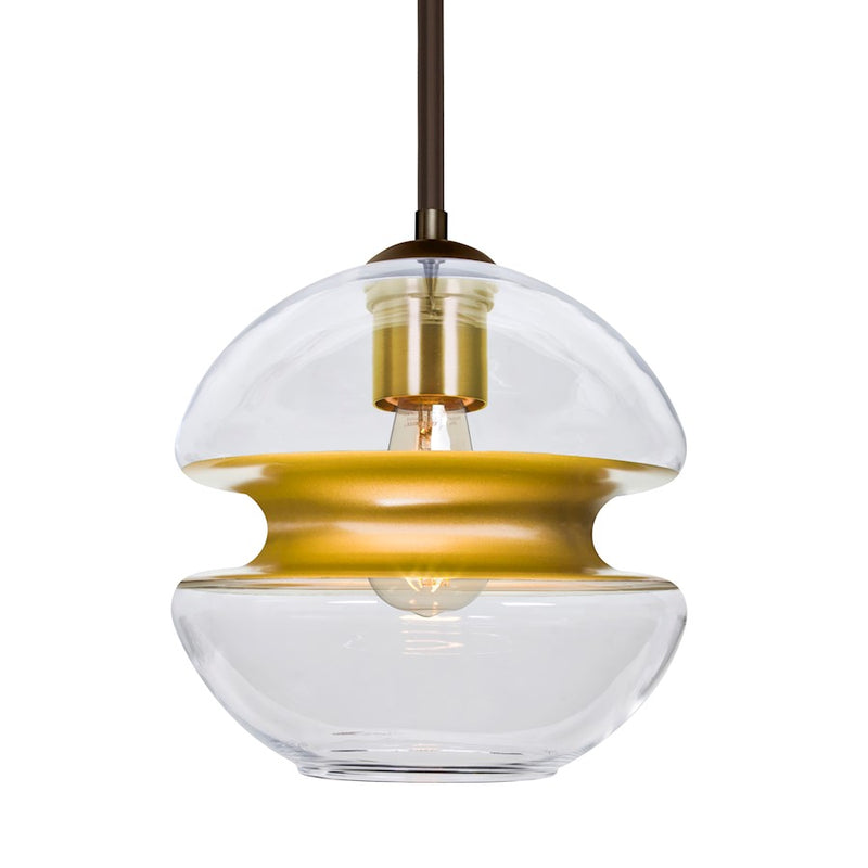 Besa Lighting Hula 8 1-Light LED Pendant | Brushed Bronze and Gold Glass | Kitchen Island & Dining Room | 8 x 8 x 7.75 in | Model 1TT-HULA8GD-EDIL-BR